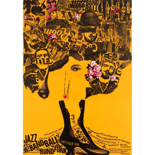 75 - Advertising Poster Jazz Band Ball. Original vintage advertising poster for a Jazz Band Ball at the H... 
