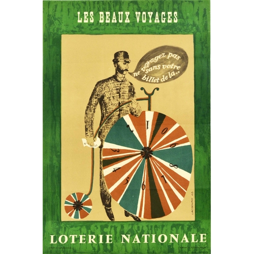 77 - Advertising Poster Loterie Nationale Les Beaux Voyages Unicycle. Original vintage advertising poster... 