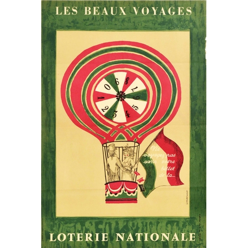 80 - Advertising Poster Loterie Nationale Les Beaux Voyages Hot Air Balloon. Original vintage advertising... 