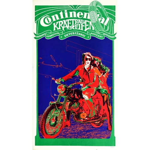 90 - Advertising Poster Continental Motorcycle Tyres Psychedelic. Original vintage advertising poster for... 