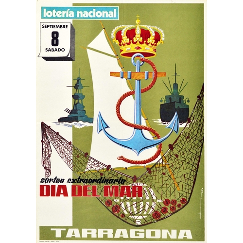 99 - Advertising Poster Loteria Nacional Lottery Navy Fishing Tarragona. Original vintage advertising pos... 