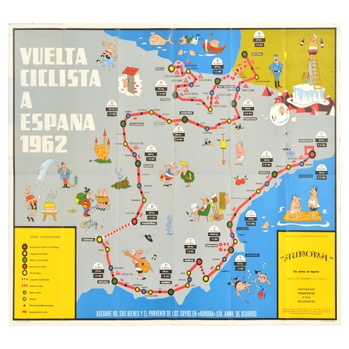 327 - Sport Poster Vuelta Ciclista Tour Of Spain Cycling 1962. Original vintage illustrated map poster for... 