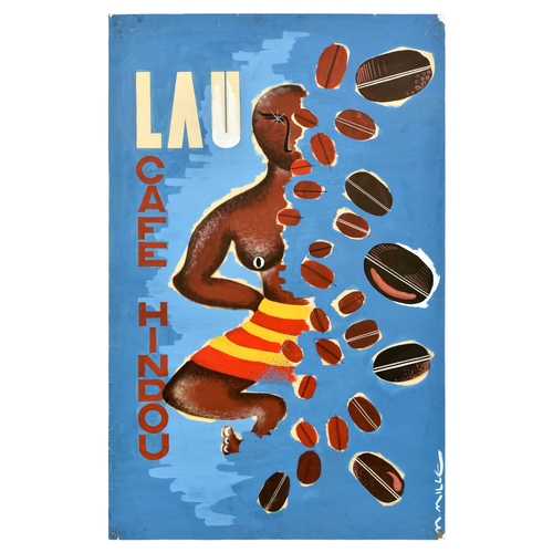 76 - Advertising Poster Maquette Lau Cafe Hindou Coffee Beans Lao. Original hand painted poster design ma... 