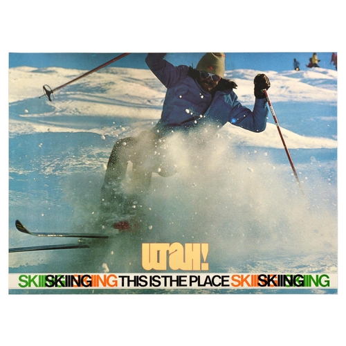 Sport Poster Utah Ski USA This Is The Place Winter Sport. Original vintage sports poster - Utah! This is the place - featuring a photograph of a skier going down the slope. Horizontal. Good condition, creasing, small tears, pinholes Country of issue: USA, designer: Unknown, size (cm): 56x76, year of printing: 1970s.