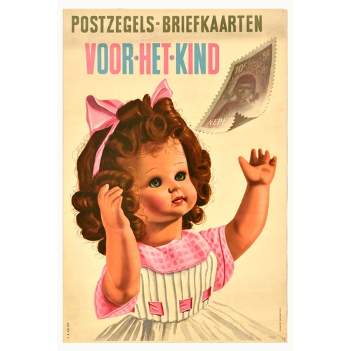 62 - Advertising Poster Child Stamps Postcards Philately Creepy Doll. Original vintage advertising poster... 