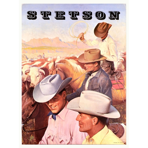 74 - Advertising Poster Stetson Hats Cowboy Mens Fashion Western Style. Original vintage advertising post... 