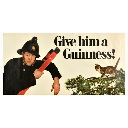 78 - Advertising Poster Give Him A Guinness Fireman Kitten Irish Stout Beer. Original vintage drink adver... 