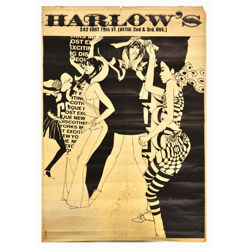 96 - Advertising Poster Harlows Discotheque New York Nightclub. Original vintage advertising poster for H... 