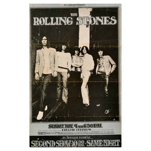 98 - Advertising Poster Rolling Stones Oakland Coliseum Jagger Richards Taylor Wyman Watts. Original vint... 