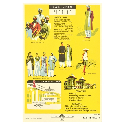 350 - Propaganda Poster Pakistan People Education Language Government. Original vintage educational poster... 