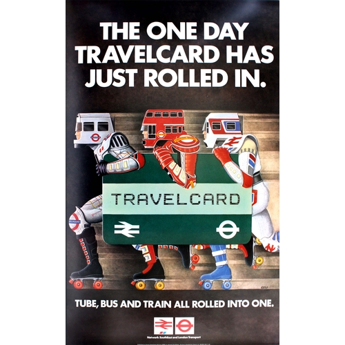 British Railway Advertising Poster Set Travelcard Rollerblading London Motorail. Set of 2 original vintage railway and London Transport posters. 1. LT Travelcard - Rollerblading London - the one day travelcard has just rolled in - Tube, Bus and Train all rolled into one - Network SouthEast and London Transport. Great image featuring three people on roller blades disguised as three modes of public transport: a London Underground tube train with an underground map, a double decker London bus and a British Rail train, all linked together holding a Travelcard. This new card was launched in 1989 as part of the plans introduced during the 1980s to simplify travel in London using a single unlimited card for all public transport. Very good condition.  UK County: 1989, year of printing:GU, designer: 101x63, size (cm): Advertising Poster  Country of issue: , designer: , size (cm): , year of printing: 1989; 2.  It's Miles Better By Motorail British Rail. Very good condition, folds, creases. County: UK, year of printing: 1970s, designer: Unknown, size (cm): 152x101. Motorail was the brand name for British Rail's long-distance services that carried passengers and their cars, ultimately part of the InterCity sector. It originated with the June 1955 introduction of The Car-Sleeper Limited between London and Perth. (Due to the enginemen's strike that summer the precise start date is uncertain.) The Motorail brand was introduced in 1966 with BR press releases and the opening of the London Kensington Olympia terminal.