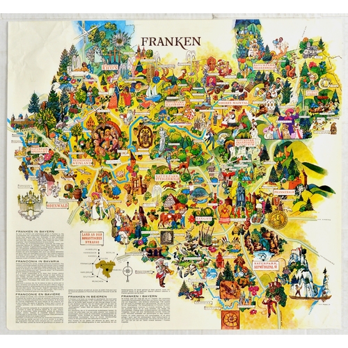 267 - Travel Poster Franconia Bavaria Germany Illustrated Map. Original vintage poster featuring a colourf... 