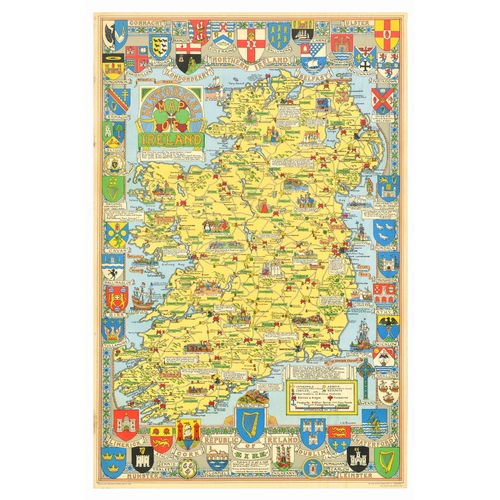 270 - Travel Poster Historical Map Ireland Leslie George Bullock. Original vintage travel poster - Histori... 