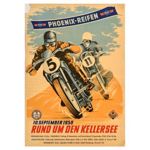 277 - Sport Poster Motorcycle Race Phoenix Reifen 1950. Original vintage advertising for a race sponsored ... 