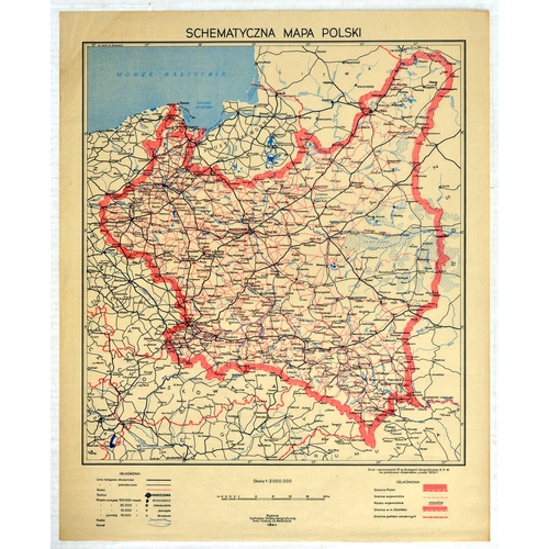 War Poster Schematic Map of Poland WWII Polish Army. Original vintage World War Two poster - Schematic Map of Poland - Issued in 1944 by the Polish Army in the East and showing Poland on a map using a red border. Very good condition, small tears, creasing. Country of issue: Poland, designer: Unknown, size (cm): 61.5x50, year of printing: 1944.