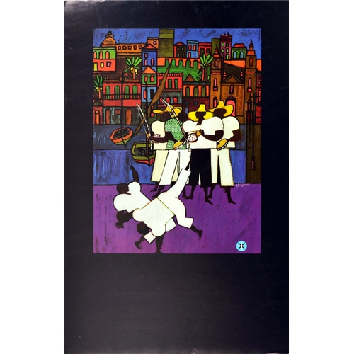 257 - Travel Poster Brazil Varig Airline Rio Carnival Frevo Capoeira. Original vintage double sided South ... 