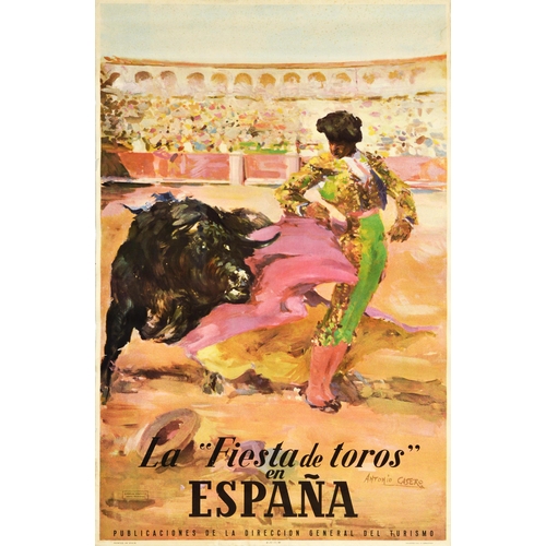 116 - Travel Poster Fiesta De Toros Espana Spain Bullfighting Corrida. Original vintage travel poster - La... 