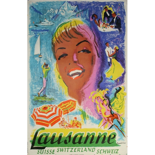 119 - Travel Poster Lausanne Switzerland. Original vintage travel advertising poster for Lausanne Suisse S... 