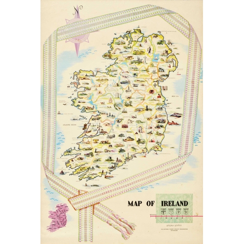 123 - Travel Poster Map Of Ireland. Original vintage illustrated Map of Ireland poster featuring various a... 