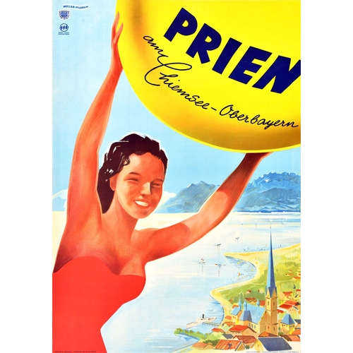 129 - Travel Poster Prien Am Chiemsee Spa Oberbayern Bavaria Germany. Original vintage travel poster for P... 