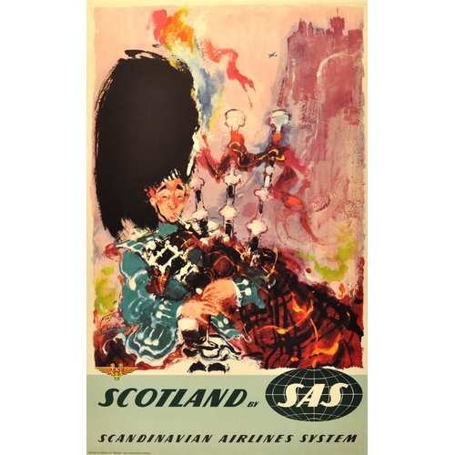 133 - Travel Poster Scotland Bagpiper SAS Otto Nielsen. Original vintage travel advertising poster by Otto... 