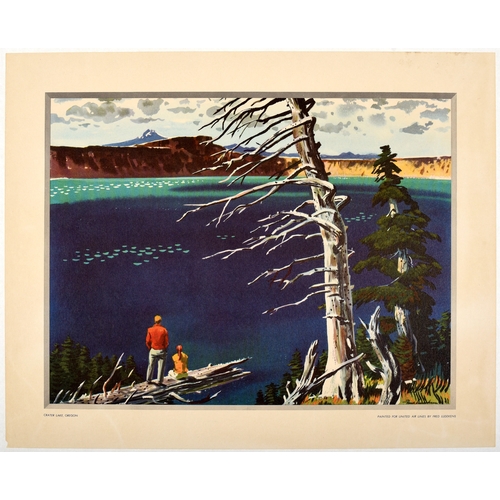 142 - Travel Poster United Airlines Crater Lake Oregon Ludekens. Original vintage travel poster entitled C... 