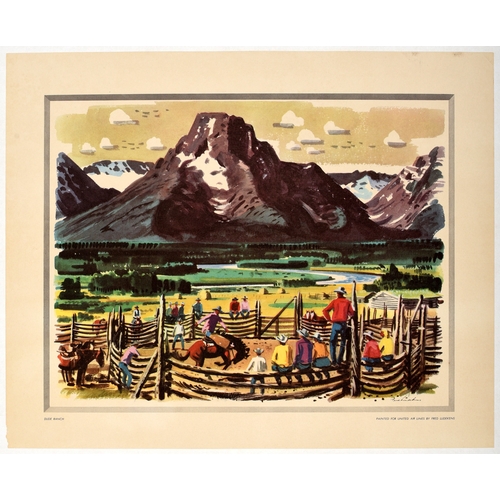 143 - Travel Poster United Airlines Dude Ranch Rodeo Ludekens. Original vintage travel poster entitled Dud... 