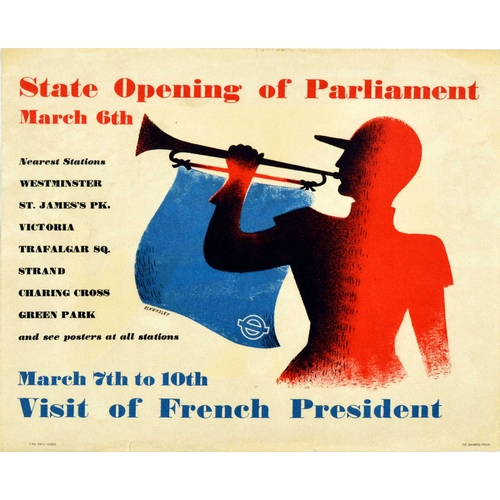 154 - Travel Poster London Underground Parliament French President Eckersley. Original vintage travel post... 