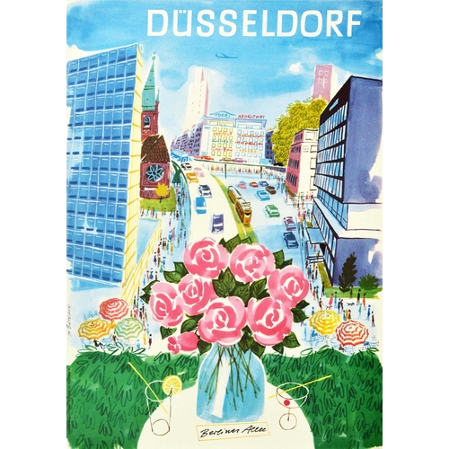 178 - Travel Poster Dusseldorf Berliner Allee Germany. Original vintage travel poster for Dusseldorf in we... 