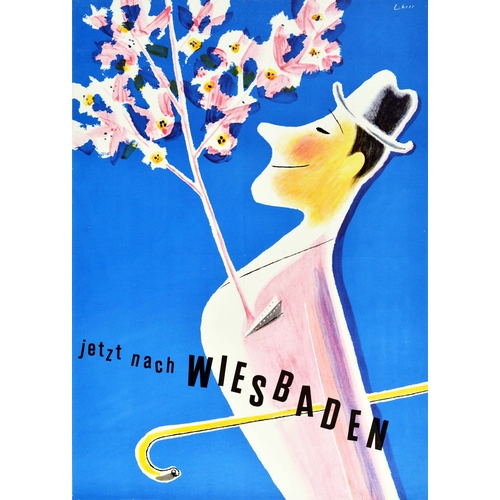 183 - Travel Poster Wiesbaden Germany Lohrer Spa. Original vintage travel poster promoting Wiesbaden in Ge... 