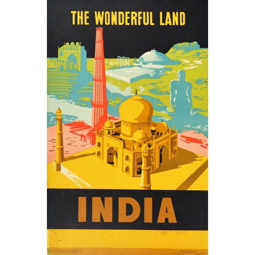 192 - Travel Poster The Wonderful Land India. Original vintage travel poster for India The Wonderful Land ... 