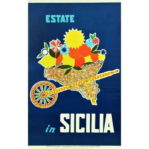 194 - Travel Poster Summer In Sicily Estate In Sicilia Italy. Original vintage Italy travel poster for Sum... 