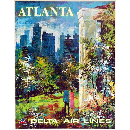 259 - Travel Poster Delta Air Lines Atlanta. Original vintage travel poster issued by Delta Air Lines invi... 