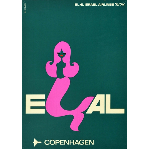 261 - Travel Poster El Al Israel Airlines Copenhagen Reisinger. Original vintage travel poster issued by E... 