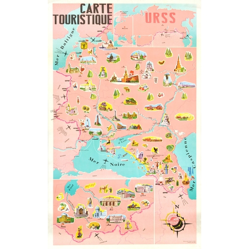 263 - Travel Poster Intourist Tourism Map Carte Touristique USSR. Original vintage travel poster - Carte T... 