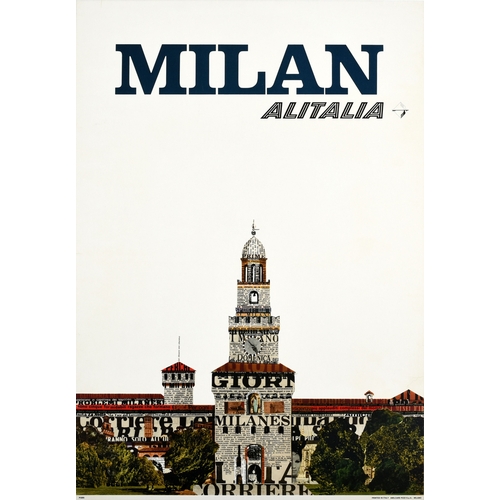 264 - Travel Poster Milan Italy Alitalia Airline. Original vintage travel poster for Milan Alitalia featur... 