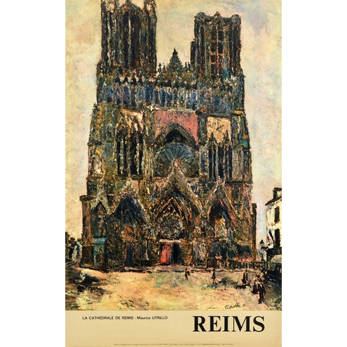 266 - Travel Poster Reims Cathedral France Maurice Utrillo. Original vintage travel poster for Reims featu... 