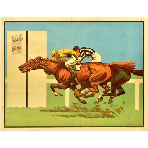 306 - Sport Poster Horse Racing Jockeys. Original vintage sport poster featuring a close finish in a horse... 