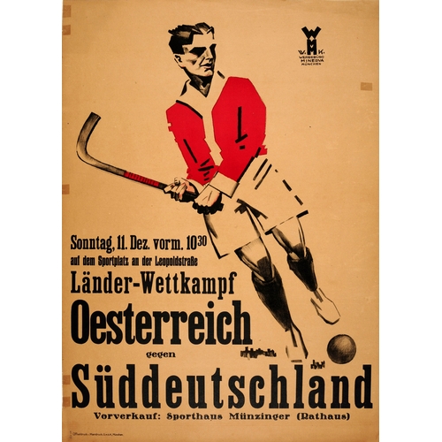 311 - Sport Poster Grass Hockey Austria Germany. Original vintage sport poster for a field hockey match be... 