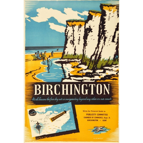 80 - Travel Poster Birchington Kent Beach Sea Wall. Original vintage travel poster for the Kent seaside r... 