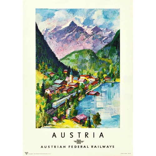 94 - Travel Poster Austrian Federal Railways Mountains. Original vintage travel poster for Austria issued... 