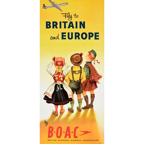 98 - Travel Poster BOAC Airline Fly To Britain And Europe. Original vintage travel poster - Fly to Britai... 