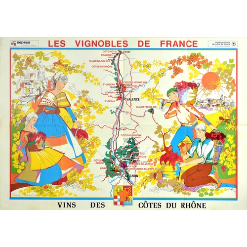 237 - Advertising Poster Cotes Du Rhone Vineyards France French Wine Illustrated Map. Original vintage adv... 