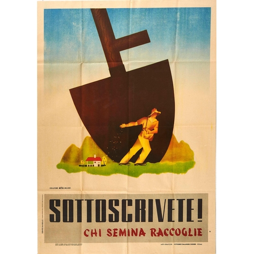 460 - War Poster War Loan Fascist Italy WWII Sottoscrivete. Original vintage Italian World War Two poster ... 