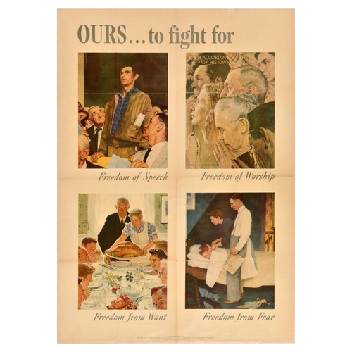 462 - War Poster Ours To Fight For WWII Freedom Norman Rockwell. Original vintage World War Two poster - O... 