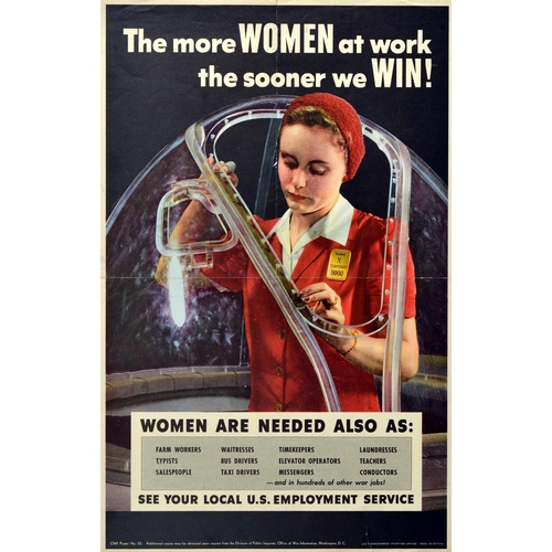 464 - War Poster Women At Work WWII Equality Rights USA. Original vintage World War Two Home Front propaga... 