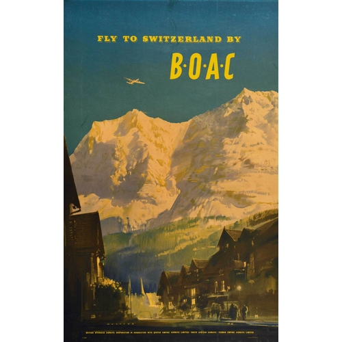 447 - Travel Poster Switzerland BOAC Airline Wootton. Original vintage travel poster - Fly to Switzerland ... 