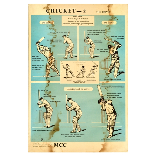 56 - Sport Poster Set Cricket Play Instructions Wicket Bat Strokes. Set of 5 original vintage sport poste... 