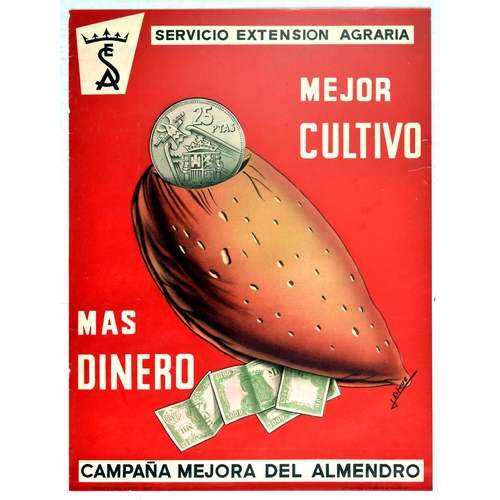 105 - Advertising Poster Spain Almonds Better Crop More Money. Original vintage advertising poster for a c... 