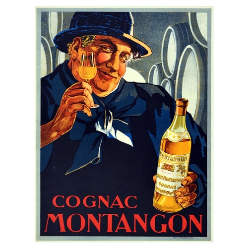 15 - Advertising  Poster Cognac Montangon Alcohol France. Original antique alcohol drink advertising post... 